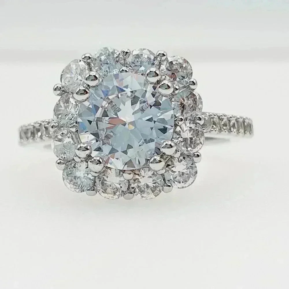 🌸925 Silver Plated Round Radiant White CZ Noble Spirit Ring, GPMB1430
